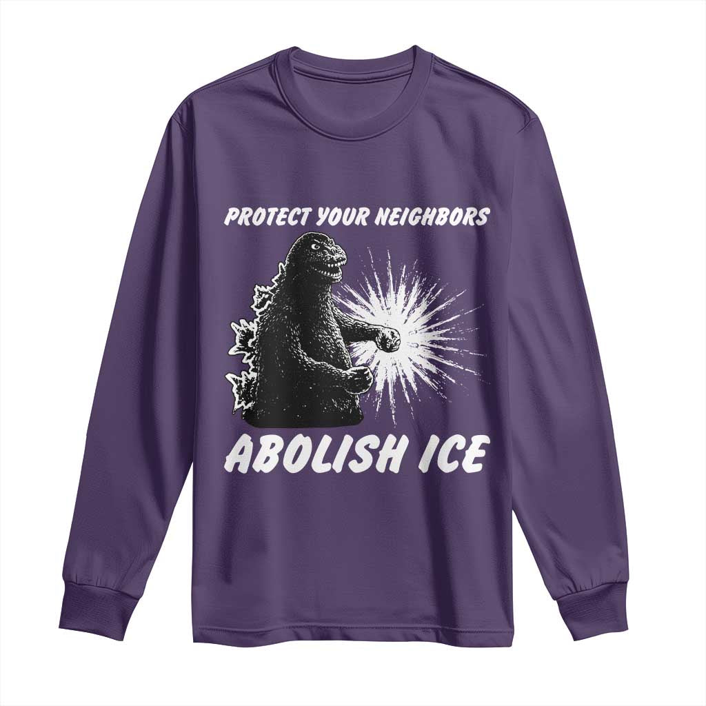 Protect Your Neighbors Abolish Ice Long Sleeve Shirt Monster Resitance Protest Graphic TS02 Purple Print Your Wear