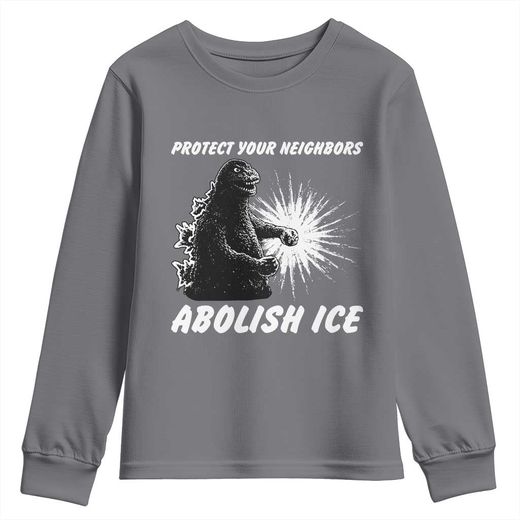 Protect Your Neighbors Abolish Ice Youth Sweatshirt Monster Resitance Protest Graphic TS02 Charcoal Print Your Wear