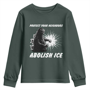 Protect Your Neighbors Abolish Ice Youth Sweatshirt Monster Resitance Protest Graphic TS02 Dark Forest Green Print Your Wear