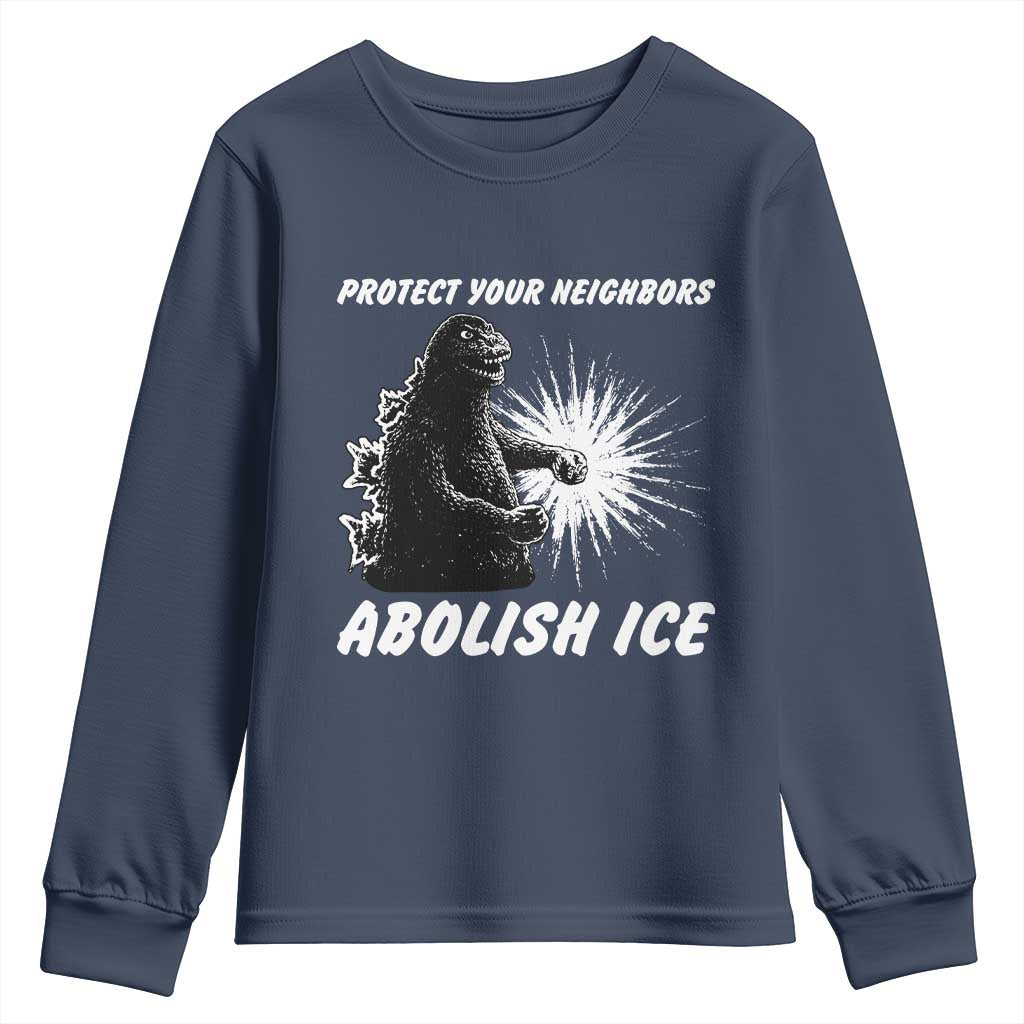 Protect Your Neighbors Abolish Ice Youth Sweatshirt Monster Resitance Protest Graphic TS02 Navy Print Your Wear