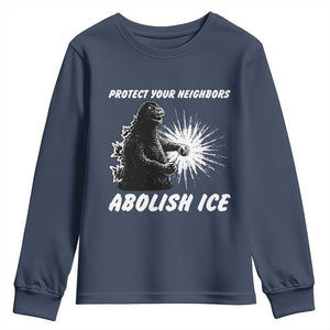 Protect Your Neighbors Abolish Ice Youth Sweatshirt Monster Resitance Protest Graphic TS02 Navy Print Your Wear