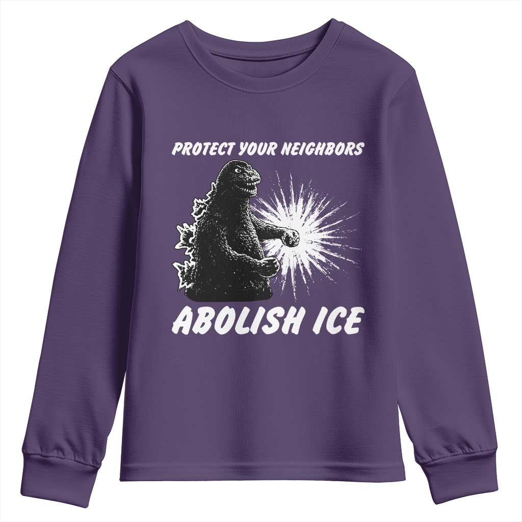 Protect Your Neighbors Abolish Ice Youth Sweatshirt Monster Resitance Protest Graphic TS02 Purple Print Your Wear