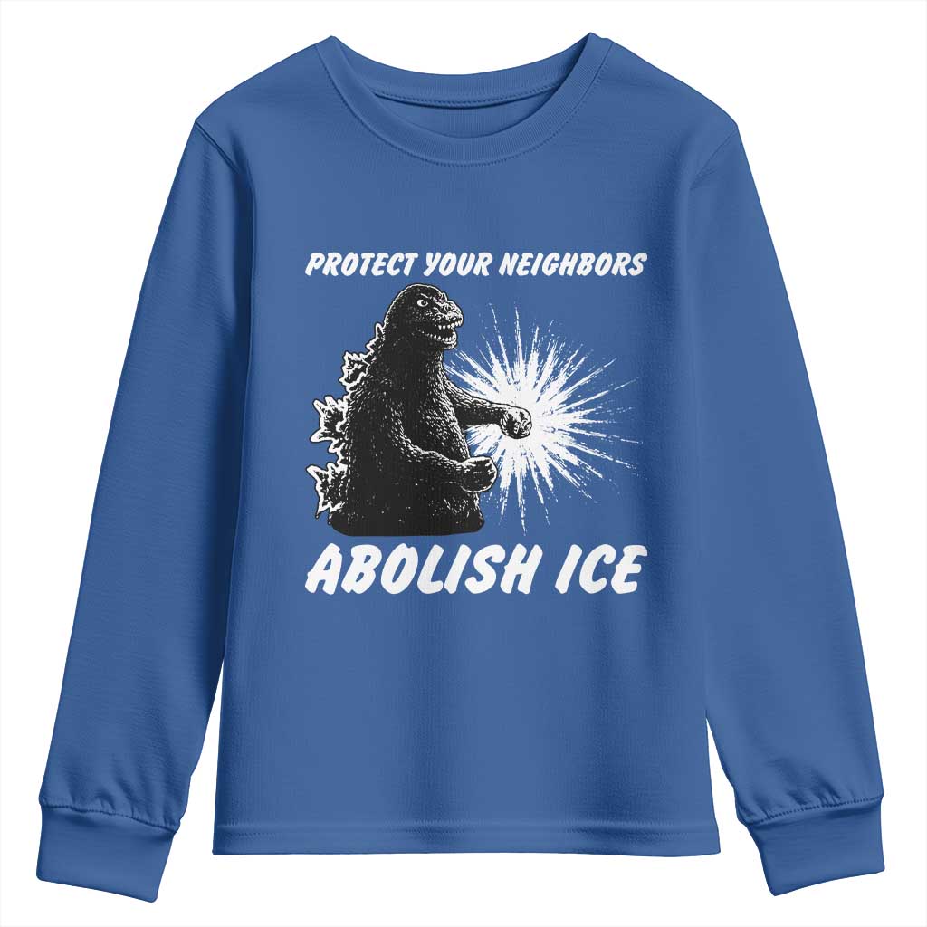 Protect Your Neighbors Abolish Ice Youth Sweatshirt Monster Resitance Protest Graphic TS02 Royal Blue Print Your Wear