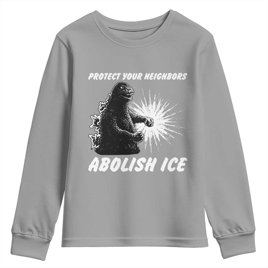 Protect Your Neighbors Abolish Ice Youth Sweatshirt Monster Resitance Protest Graphic TS02 Sport Gray Print Your Wear