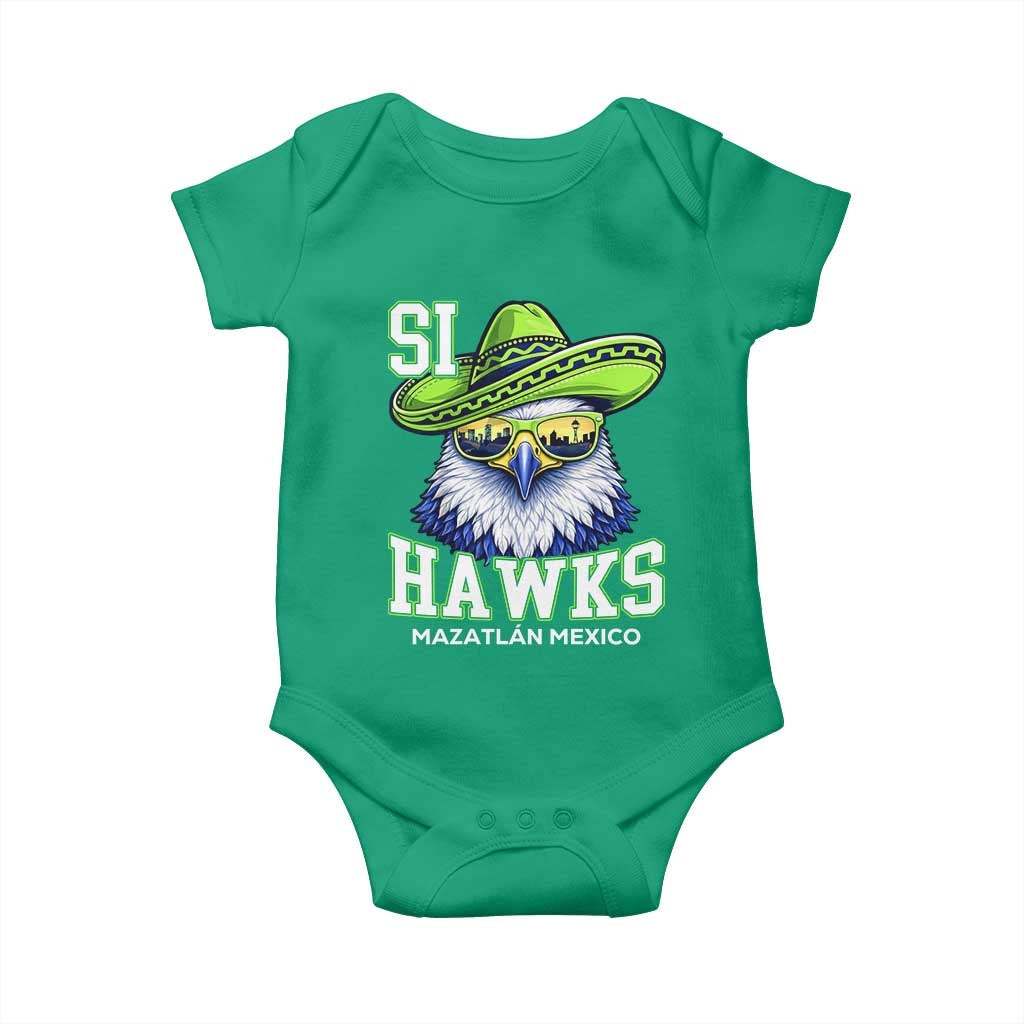 Funny Si Hawks in Mexican Sombrero Baby Onesie Seattle Skyline Pride Mazatlan Mexico Vacation Green and Blue TS02 Irish Green Print Your Wear