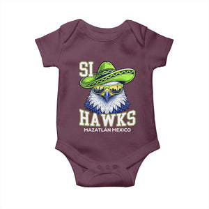 Funny Si Hawks in Mexican Sombrero Baby Onesie Seattle Skyline Pride Mazatlan Mexico Vacation Green and Blue TS02 Maroon Print Your Wear