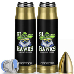 Funny Si Hawks in Mexican Sombrero Bullet Tumbler Seattle Skyline Pride Mazatlan Mexico Vacation Green and Blue TS02 Black Print Your Wear