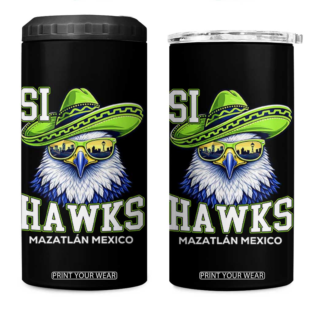 Funny Si Hawks in Mexican Sombrero 4 in 1 Can Cooler Tumbler Seattle Skyline Pride Mazatlan Mexico Vacation Green and Blue TS02 One Size: 16 oz Black Print Your Wear