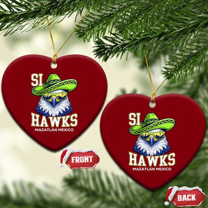 Funny Si Hawks in Mexican Sombrero Ceramic Ornament Seattle Skyline Pride Mazatlan Mexico Vacation Green and Blue TS02 Print Your Wear