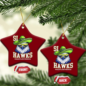 Funny Si Hawks in Mexican Sombrero Ceramic Ornament Seattle Skyline Pride Mazatlan Mexico Vacation Green and Blue TS02 Print Your Wear
