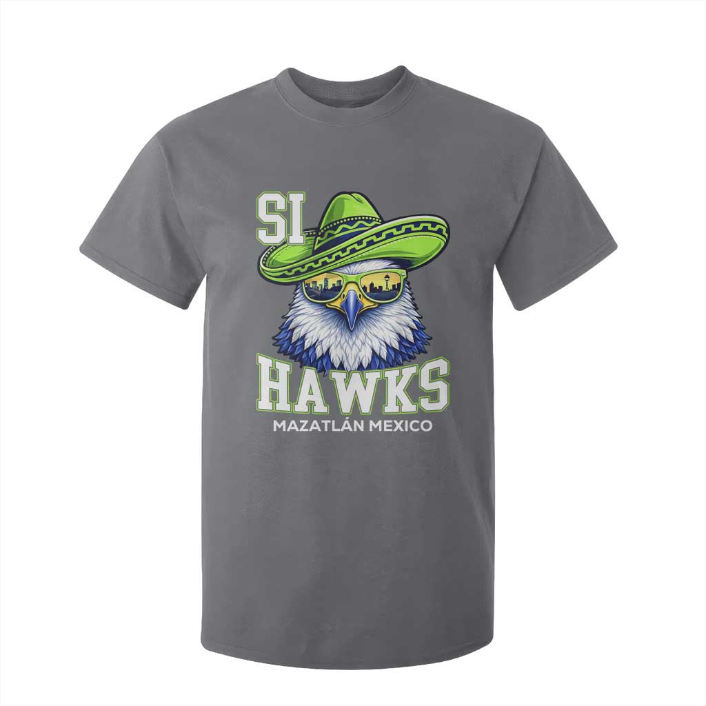 Funny Si Hawks in Mexican Sombrero T Shirt For Kid Seattle Skyline Pride Mazatlan Mexico Vacation Green and Blue TS02 Charcoal Print Your Wear