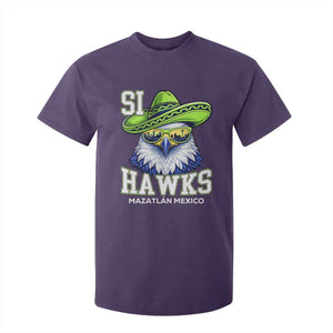 Funny Si Hawks in Mexican Sombrero T Shirt For Kid Seattle Skyline Pride Mazatlan Mexico Vacation Green and Blue TS02 Purple Print Your Wear
