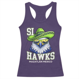 Funny Si Hawks in Mexican Sombrero Racerback Tank Top Seattle Skyline Pride Mazatlan Mexico Vacation Green and Blue TS02 Purple Print Your Wear