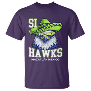 Funny Si Hawks in Mexican Sombrero T Shirt Seattle Skyline Pride Mazatlan Mexico Vacation Green and Blue TS02 Purple Print Your Wear