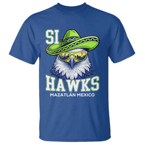 Funny Si Hawks in Mexican Sombrero T Shirt Seattle Skyline Pride Mazatlan Mexico Vacation Green and Blue TS02 Royal Blue Print Your Wear