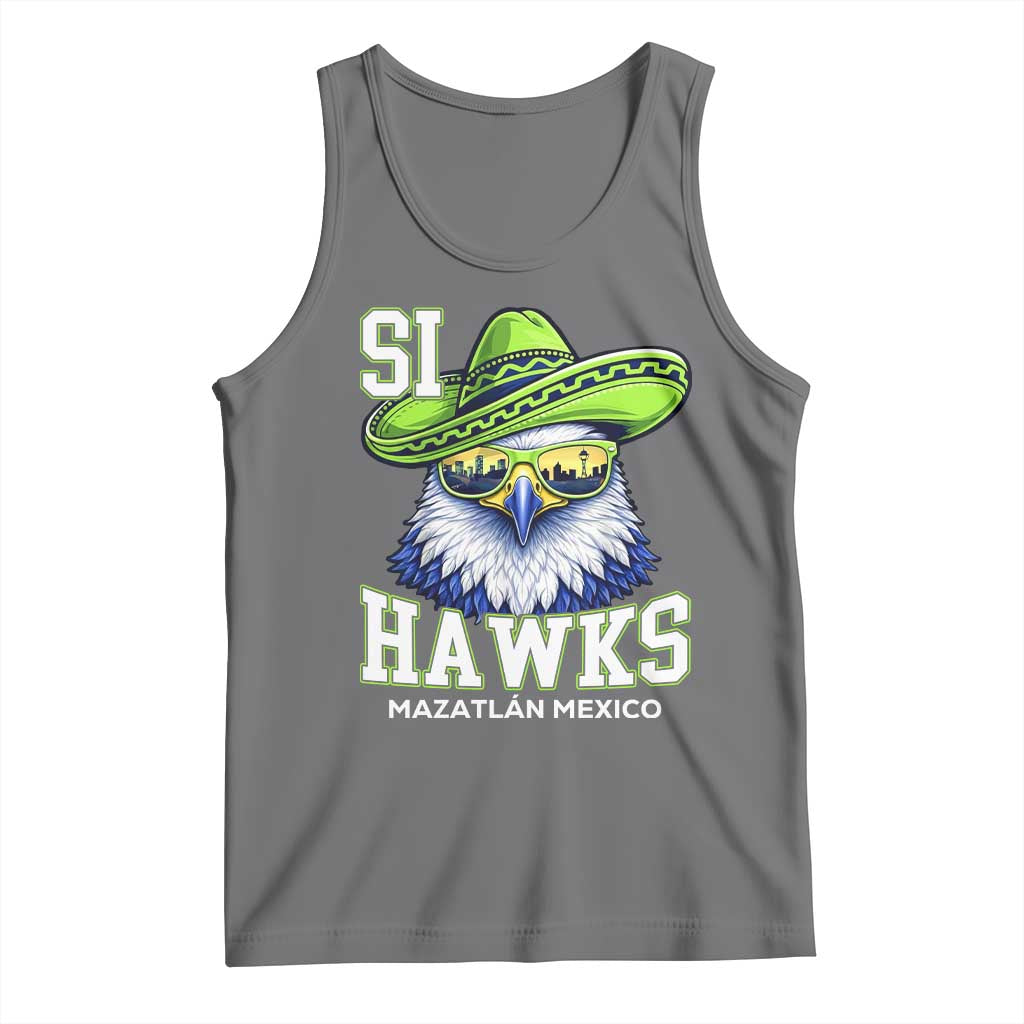 Funny Si Hawks in Mexican Sombrero Tank Top Seattle Skyline Pride Mazatlan Mexico Vacation Green and Blue TS02 Black Heather Print Your Wear