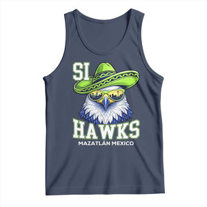 Funny Si Hawks in Mexican Sombrero Tank Top Seattle Skyline Pride Mazatlan Mexico Vacation Green and Blue TS02 Navy Print Your Wear