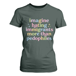 Imagine Hating Immigrants More Than Pedophiles T Shirt For Women Social Justice Human Rights Progressive Statement TS02 Dark Forest Green Print Your Wear
