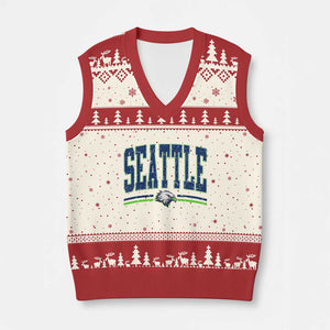 Seattle City Pride V-Neck Knit Sweater Vest Vintage Game Day Sports Fan Style TS02 Beige Red Print Your Wear