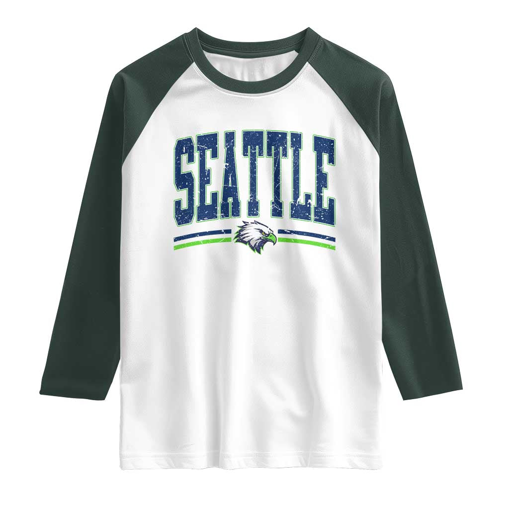 Seattle City Pride Raglan Shirt Vintage Game Day Sports Fan Style TS02 White Dark Forest Green Print Your Wear