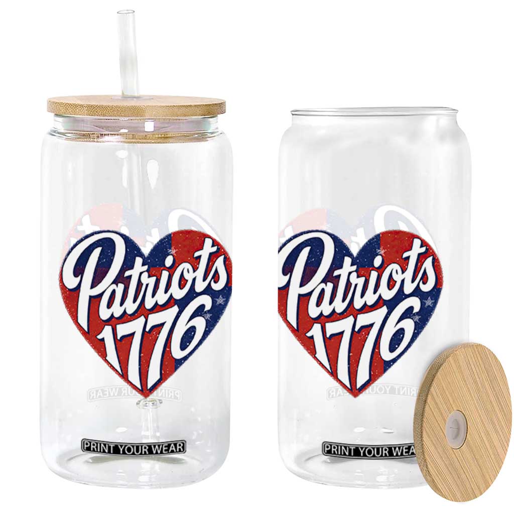 Patriots 1776 Red and Blue Heart Glass Can Classic Patriotic Sports Fan Style TS02 Print Your Wear