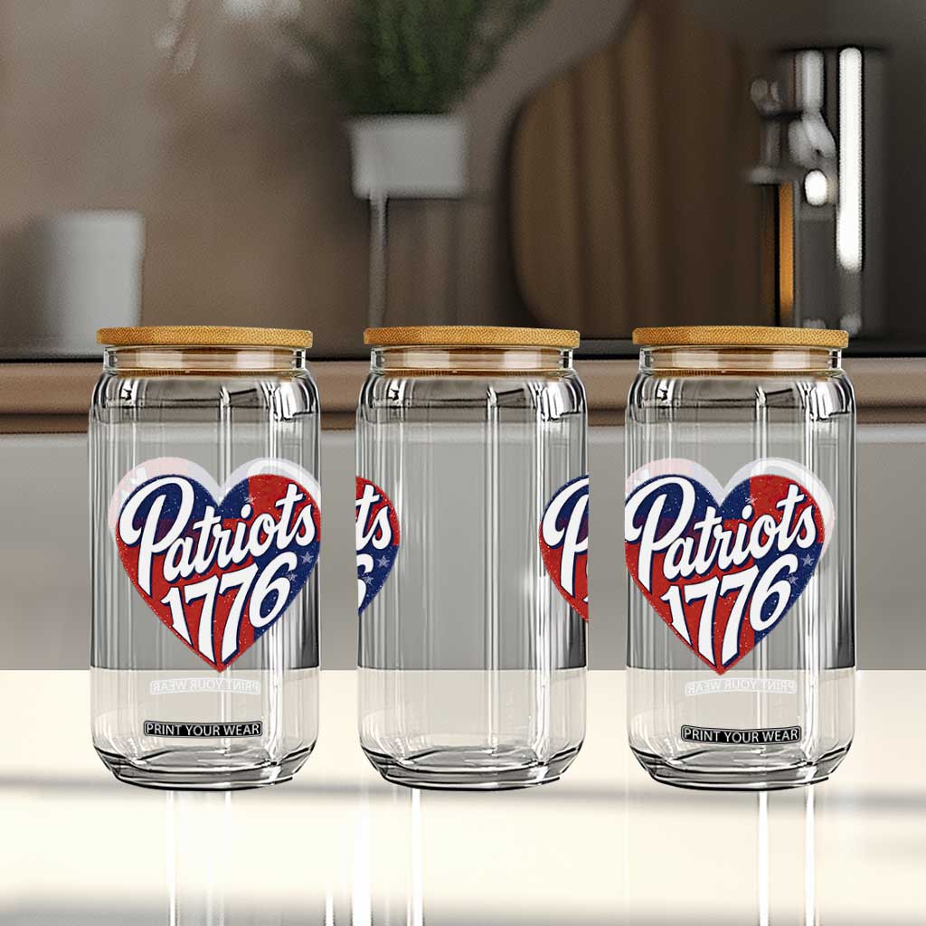 Patriots 1776 Red and Blue Heart Glass Can Classic Patriotic Sports Fan Style TS02 Print Your Wear