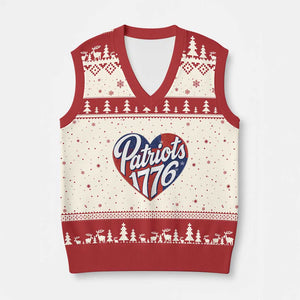 Patriots 1776 Red and Blue Heart V-Neck Knit Sweater Vest Classic Patriotic Sports Fan Style TS02 Beige Red Print Your Wear