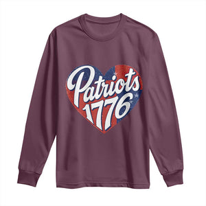 Patriots 1776 Red and Blue Heart Long Sleeve Shirt Classic Patriotic Sports Fan Style TS02 Maroon Print Your Wear