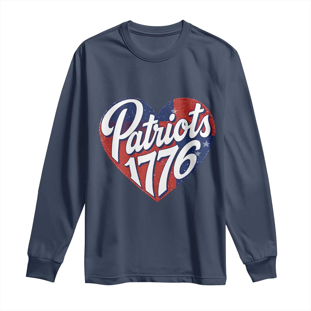 Patriots 1776 Red and Blue Heart Long Sleeve Shirt Classic Patriotic Sports Fan Style TS02 Navy Print Your Wear