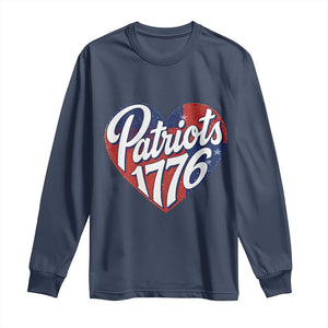 Patriots 1776 Red and Blue Heart Long Sleeve Shirt Classic Patriotic Sports Fan Style TS02 Navy Print Your Wear