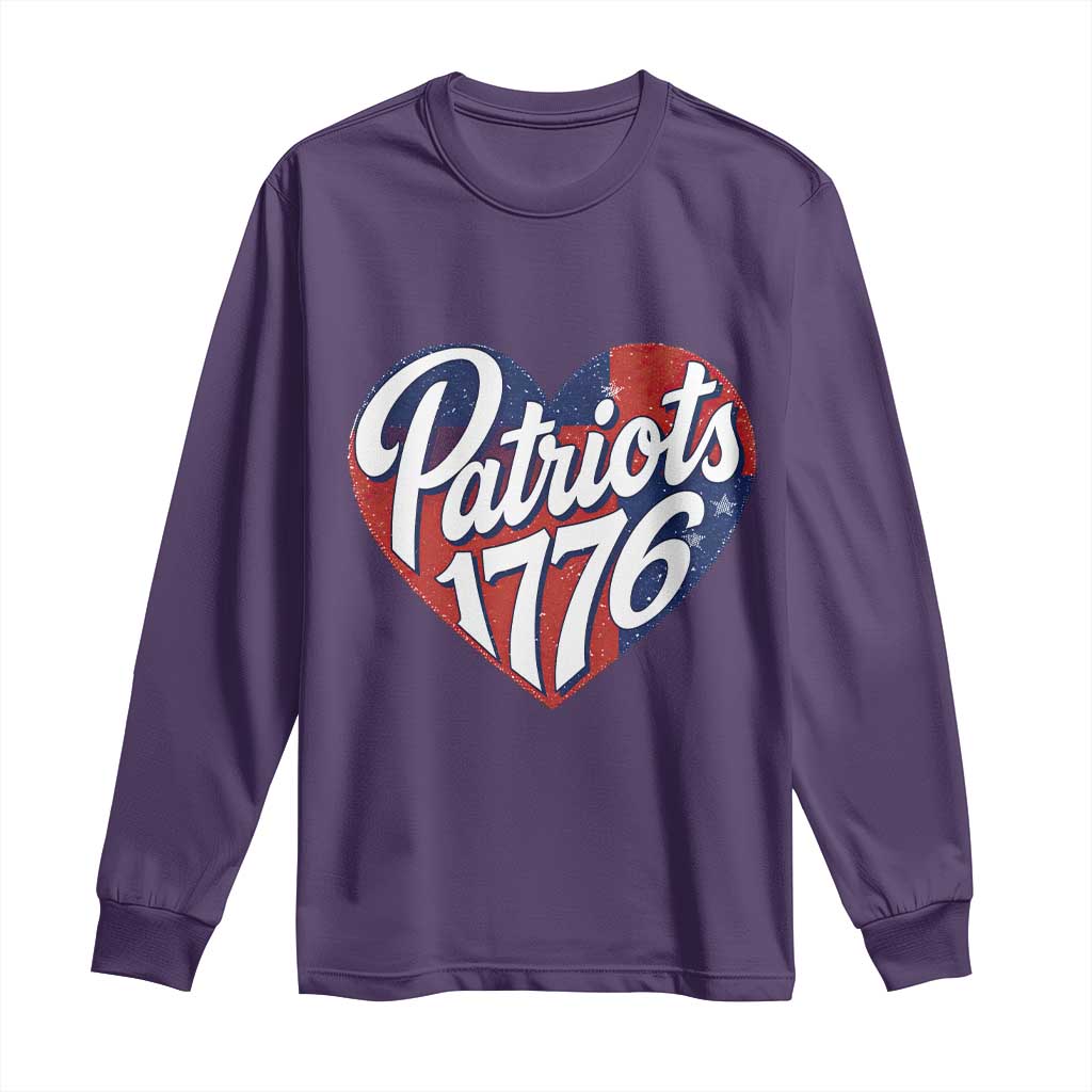 Patriots 1776 Red and Blue Heart Long Sleeve Shirt Classic Patriotic Sports Fan Style TS02 Purple Print Your Wear