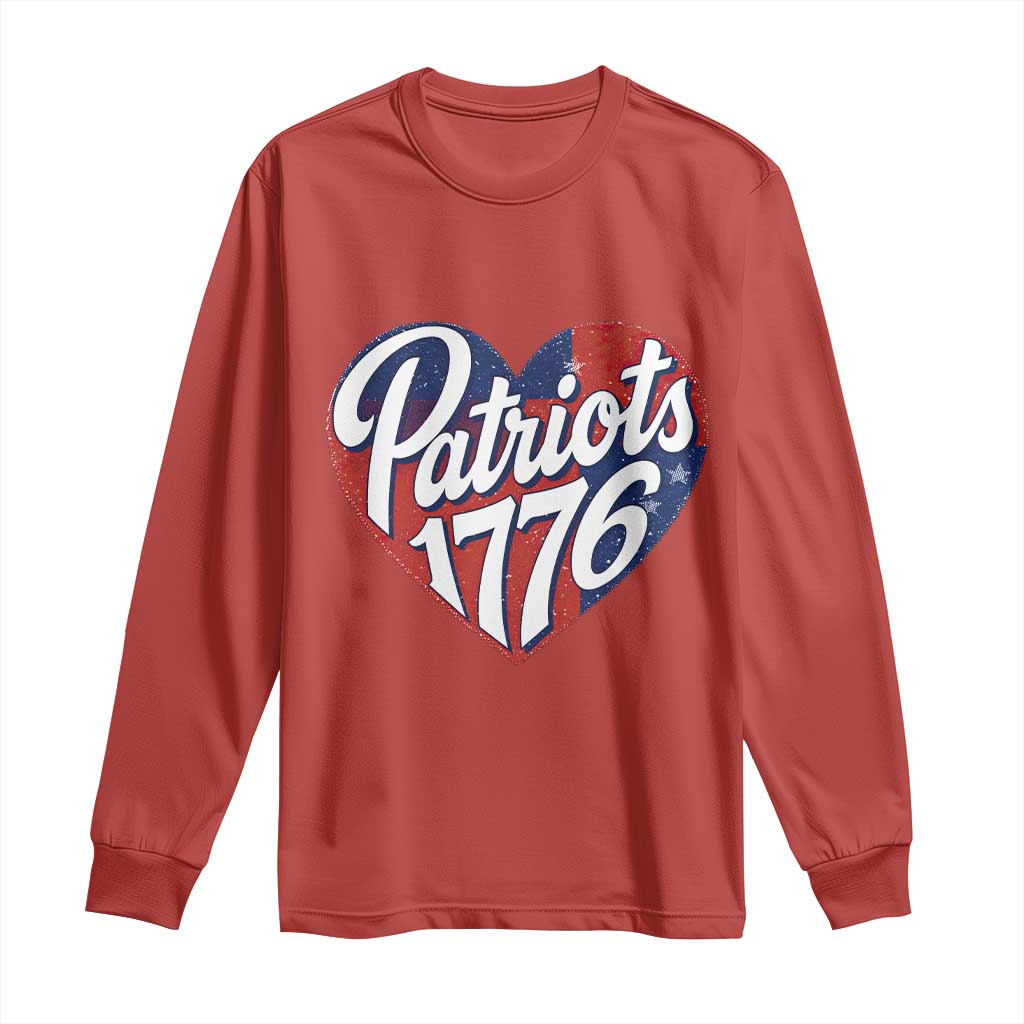 Patriots 1776 Red and Blue Heart Long Sleeve Shirt Classic Patriotic Sports Fan Style TS02 Red Print Your Wear