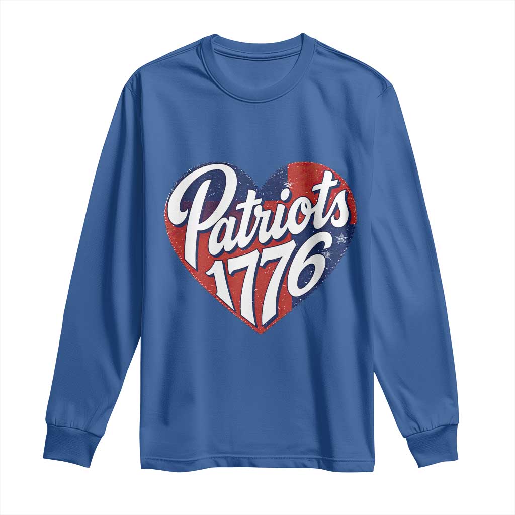Patriots 1776 Red and Blue Heart Long Sleeve Shirt Classic Patriotic Sports Fan Style TS02 Royal Blue Print Your Wear