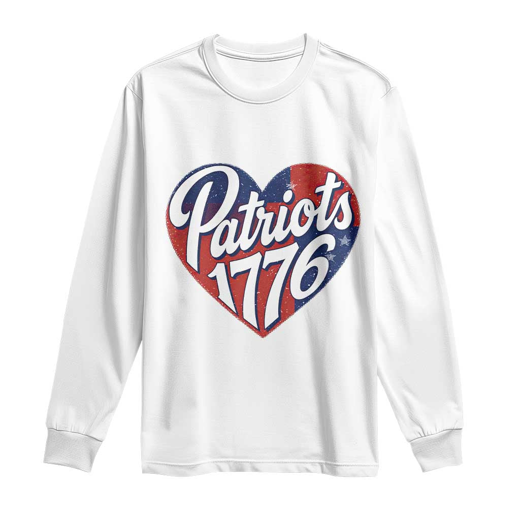 Patriots 1776 Red and Blue Heart Long Sleeve Shirt Classic Patriotic Sports Fan Style TS02 White Print Your Wear