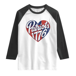Patriots 1776 Red and Blue Heart Raglan Shirt Classic Patriotic Sports Fan Style TS02 White Black Print Your Wear