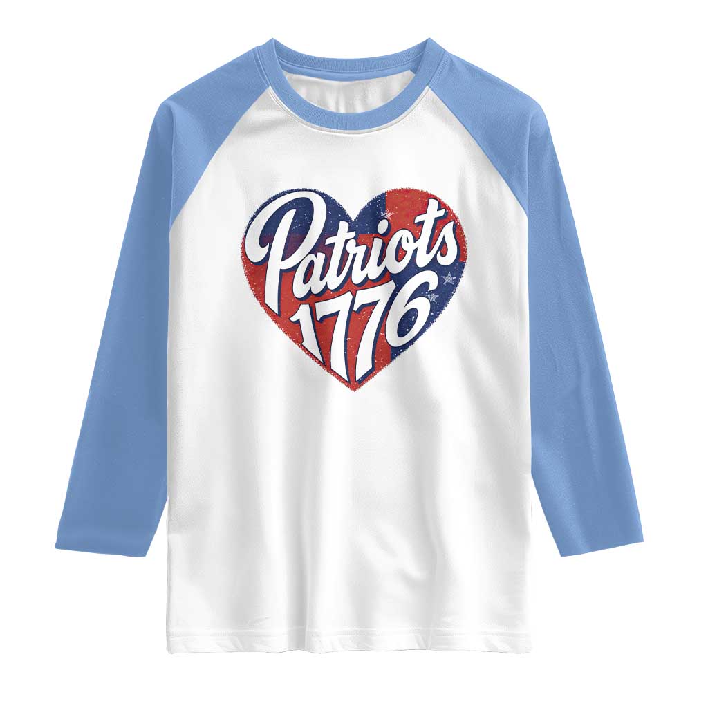 Patriots 1776 Red and Blue Heart Raglan Shirt Classic Patriotic Sports Fan Style TS02 White Carolina Blue Print Your Wear