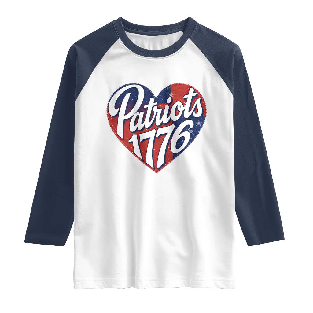 Patriots 1776 Red and Blue Heart Raglan Shirt Classic Patriotic Sports Fan Style TS02 White Navy Print Your Wear