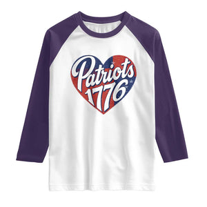 Patriots 1776 Red and Blue Heart Raglan Shirt Classic Patriotic Sports Fan Style TS02 White Purple Print Your Wear
