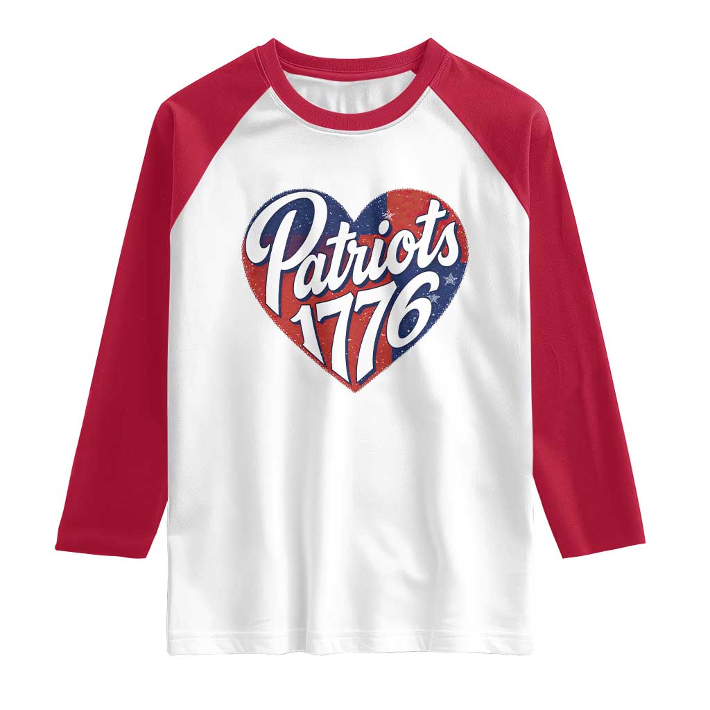 Patriots 1776 Red and Blue Heart Raglan Shirt Classic Patriotic Sports Fan Style TS02 White Red Print Your Wear