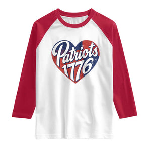 Patriots 1776 Red and Blue Heart Raglan Shirt Classic Patriotic Sports Fan Style TS02 White Red Print Your Wear