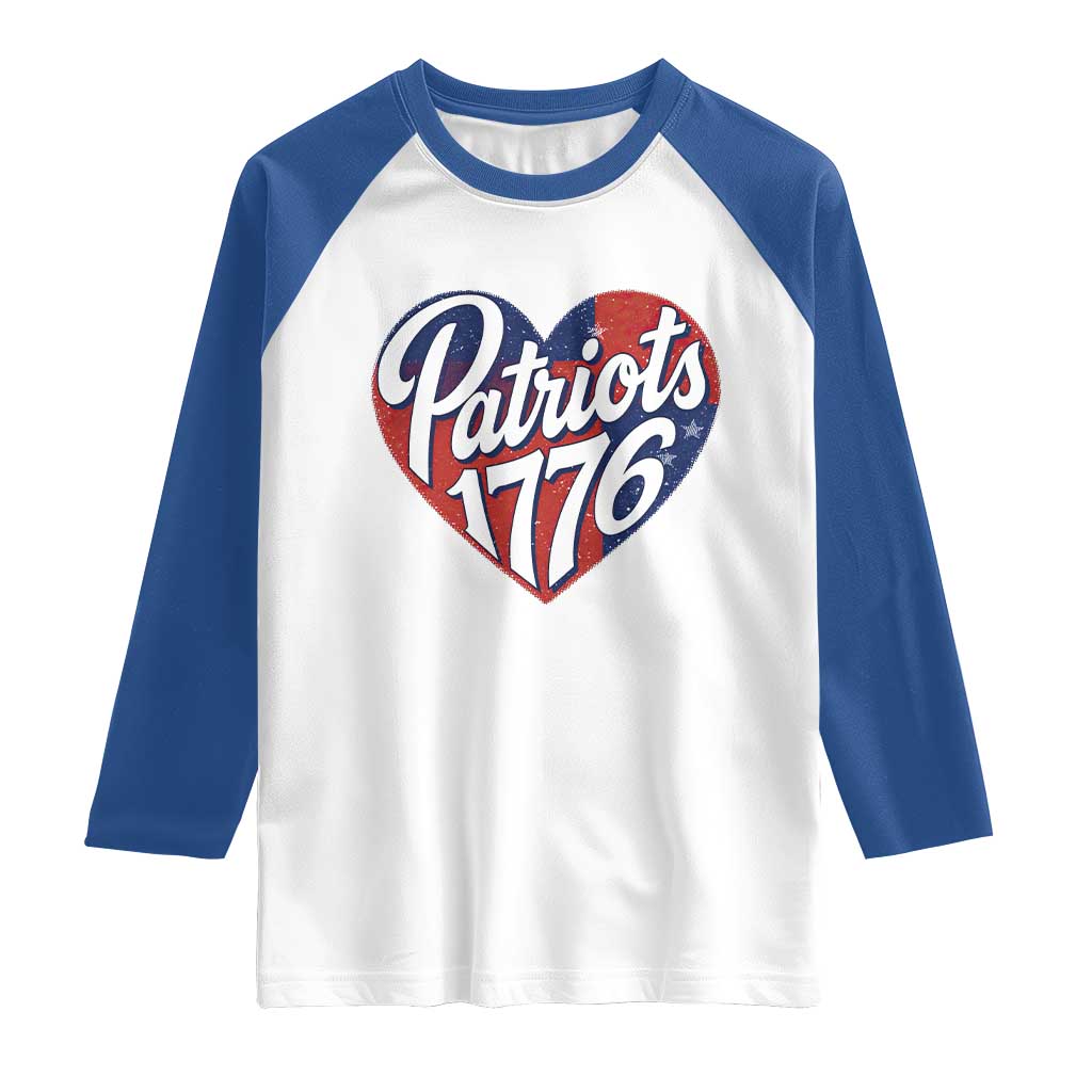 Patriots 1776 Red and Blue Heart Raglan Shirt Classic Patriotic Sports Fan Style TS02 White Royal Print Your Wear