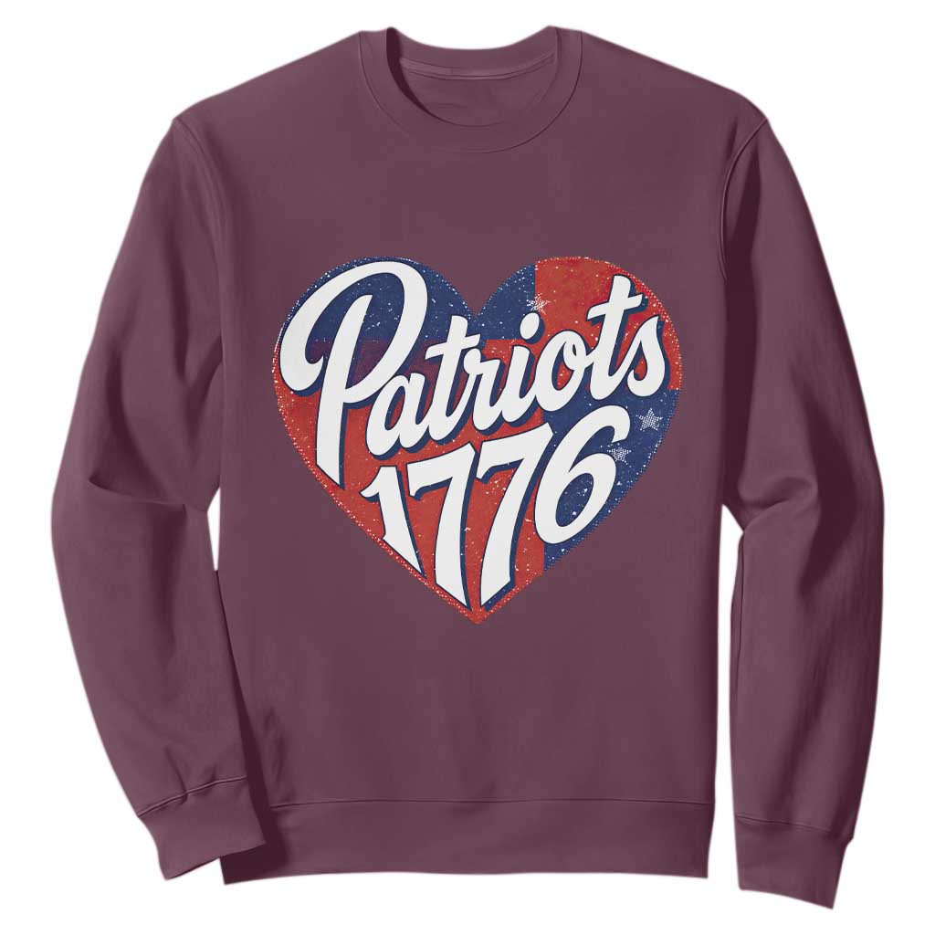 Patriots 1776 Red and Blue Heart Sweatshirt Classic Patriotic Sports Fan Style TS02 Maroon Print Your Wear