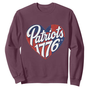 Patriots 1776 Red and Blue Heart Sweatshirt Classic Patriotic Sports Fan Style TS02 Maroon Print Your Wear