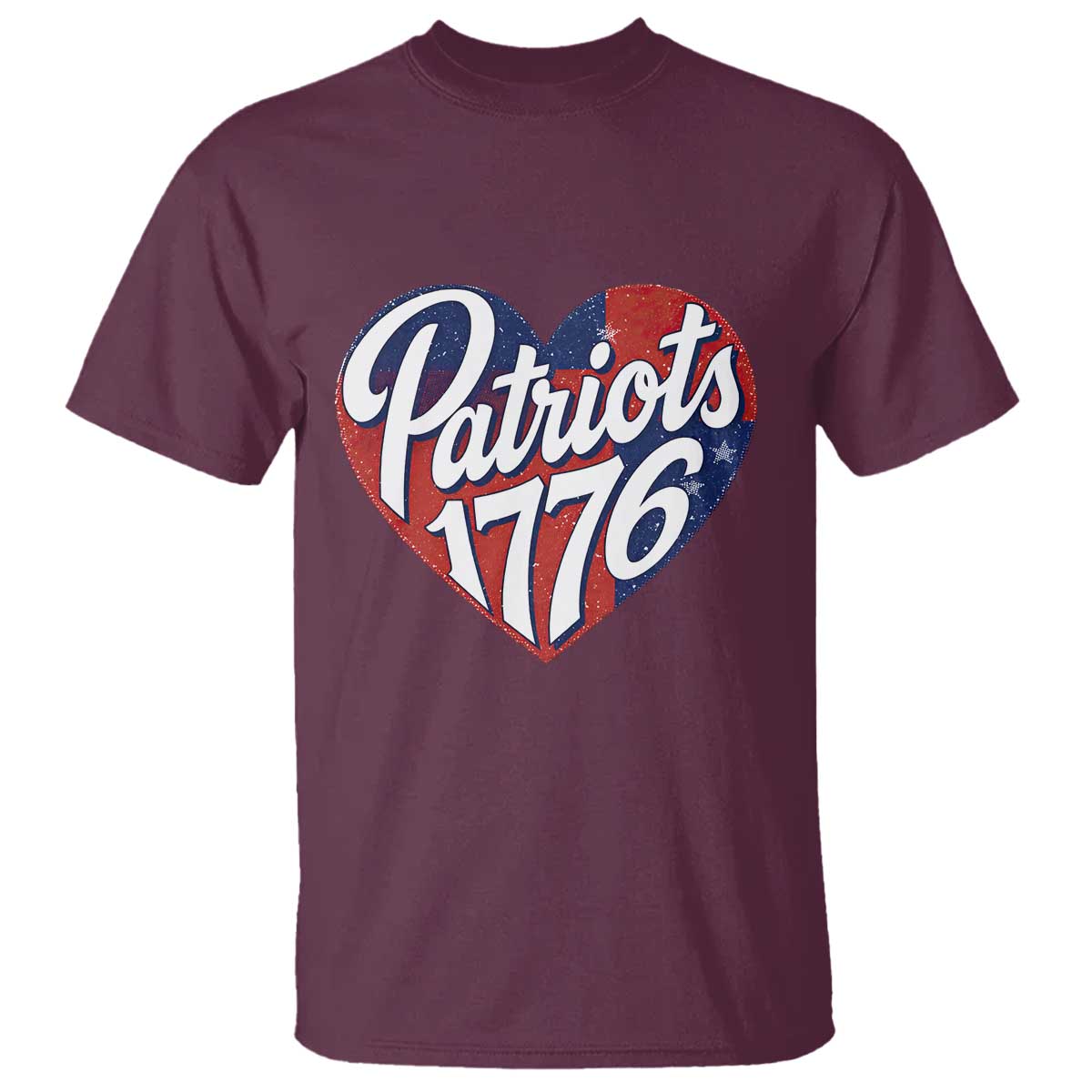 Patriots 1776 Red and Blue Heart T Shirt Classic Patriotic Sports Fan Style TS02 Maroon Print Your Wear