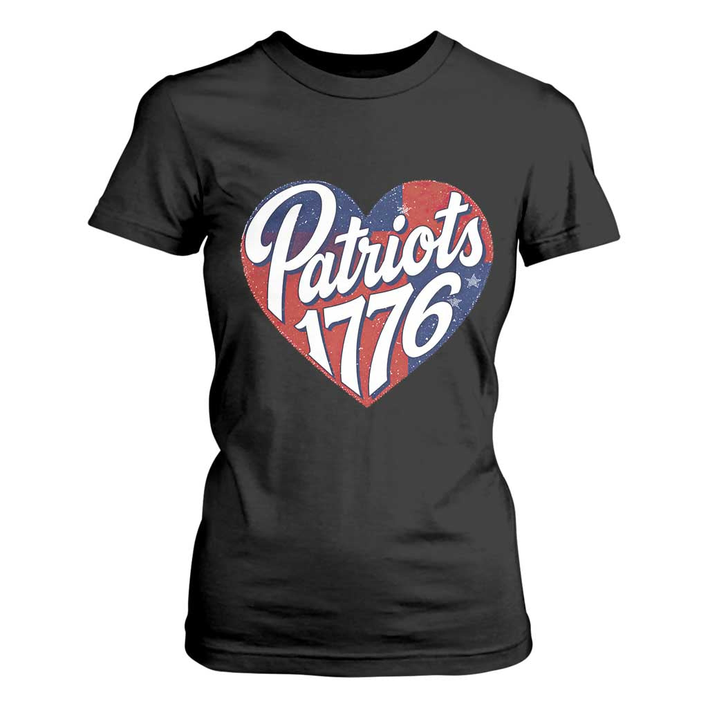 Patriots 1776 Red and Blue Heart T Shirt For Women Classic Patriotic Sports Fan Style TS02 Black Print Your Wear