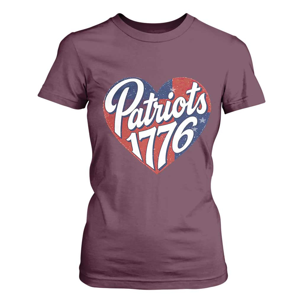Patriots 1776 Red and Blue Heart T Shirt For Women Classic Patriotic Sports Fan Style TS02 Maroon Print Your Wear