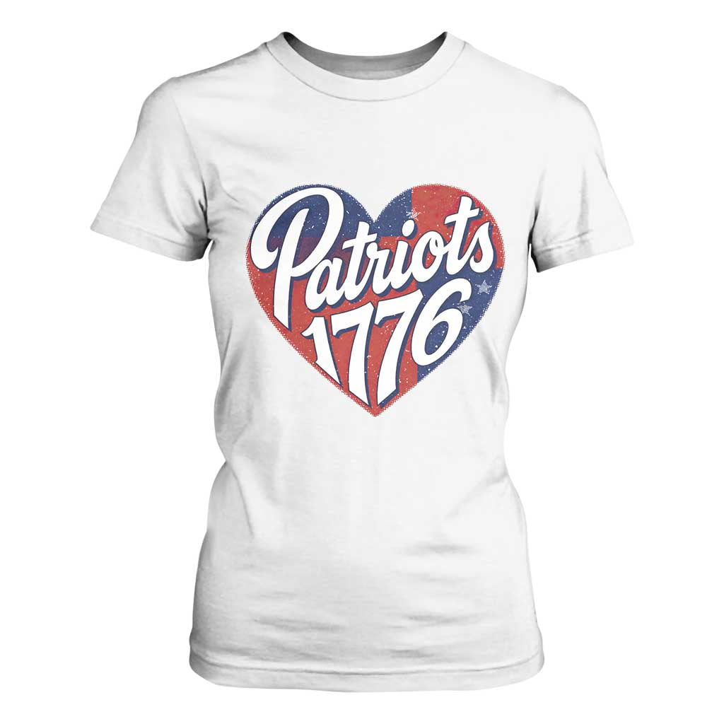 Patriots 1776 Red and Blue Heart T Shirt For Women Classic Patriotic Sports Fan Style TS02 White Print Your Wear