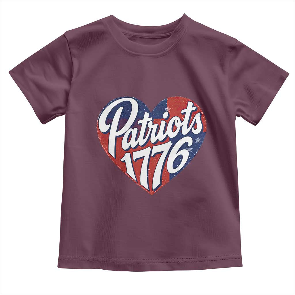 Patriots 1776 Red and Blue Heart Toddler T Shirt Classic Patriotic Sports Fan Style TS02 Maroon Print Your Wear
