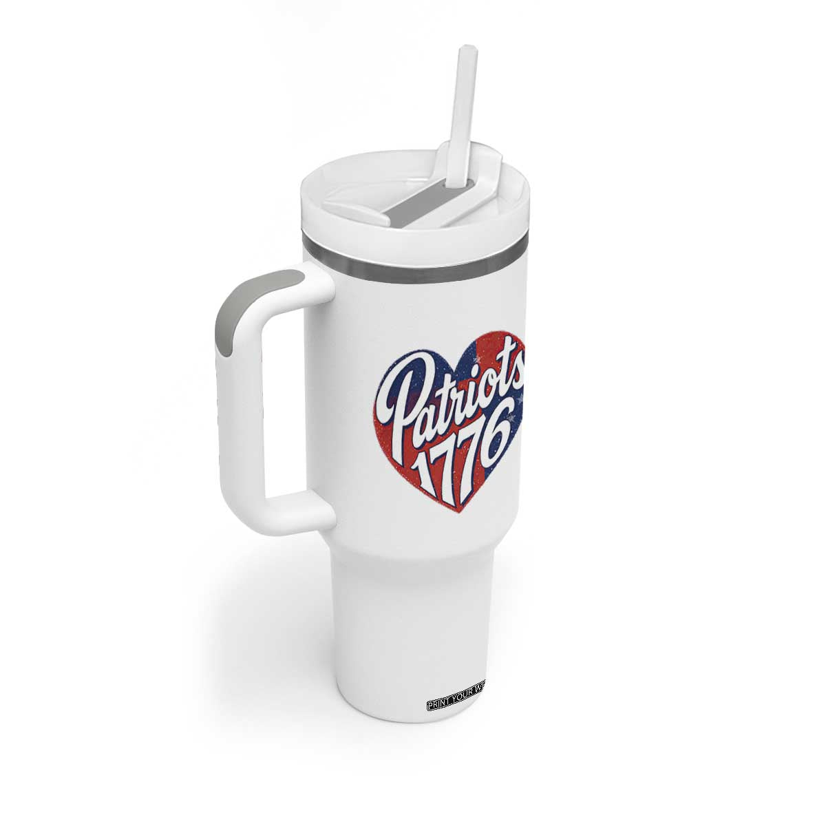 Patriots 1776 Red and Blue Heart Tumbler With Handle Classic Patriotic Sports Fan Style TS02 Print Your Wear