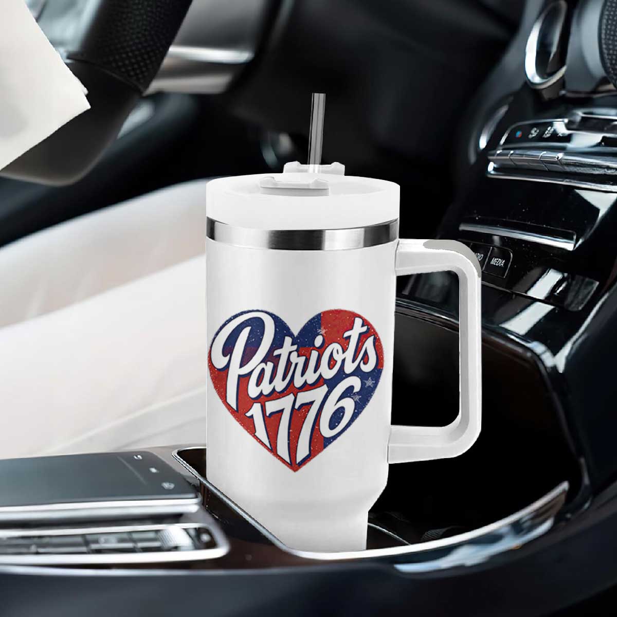 Patriots 1776 Red and Blue Heart Tumbler With Handle Classic Patriotic Sports Fan Style TS02 Print Your Wear